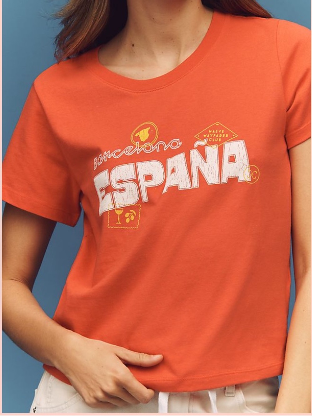 Maeve Orange 'España' Graphic Crewneck Tee